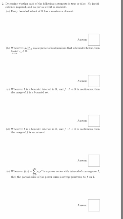 Solved 2. Determine whether each of the following statements | Chegg.com