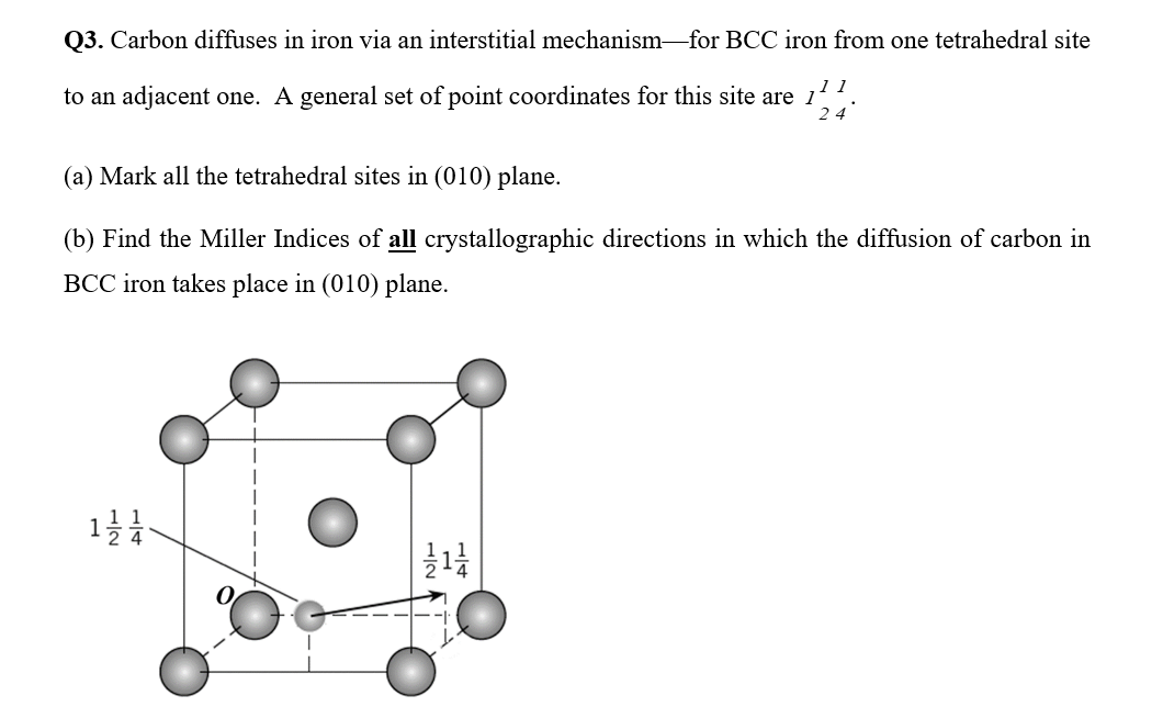 Solved Q3. Carbon diffuses in iron via an interstitial | Chegg.com