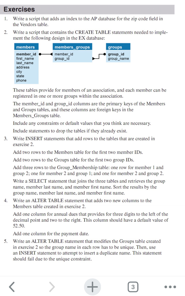 Exercises 1. Write a script that adds an index to the | Chegg.com