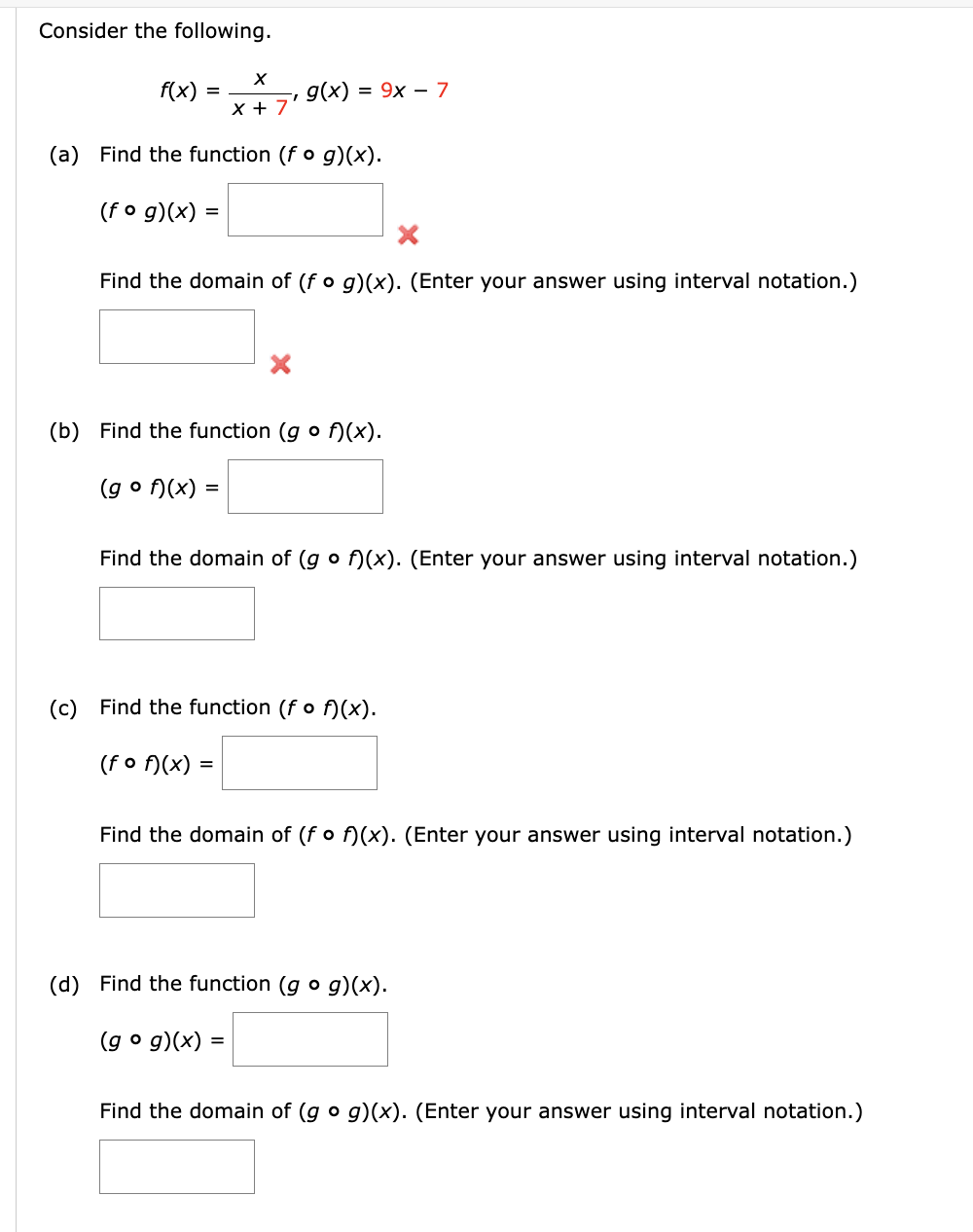 Solved Consider The Following F X X 7x G X 9x−7 A Find