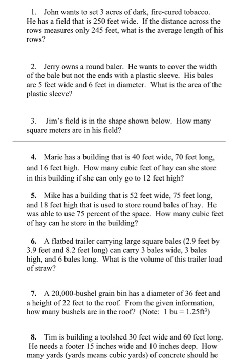 Solved 1. John wants to set 3 acres of dark, fire-cured | Chegg.com