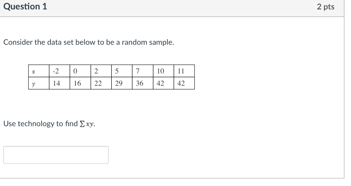 Solved Question 1 2 Pts Consider The Data Set Below To Be A | Chegg.com