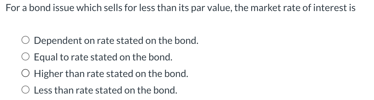 Solved For a bond issue which sells for less than its par | Chegg.com