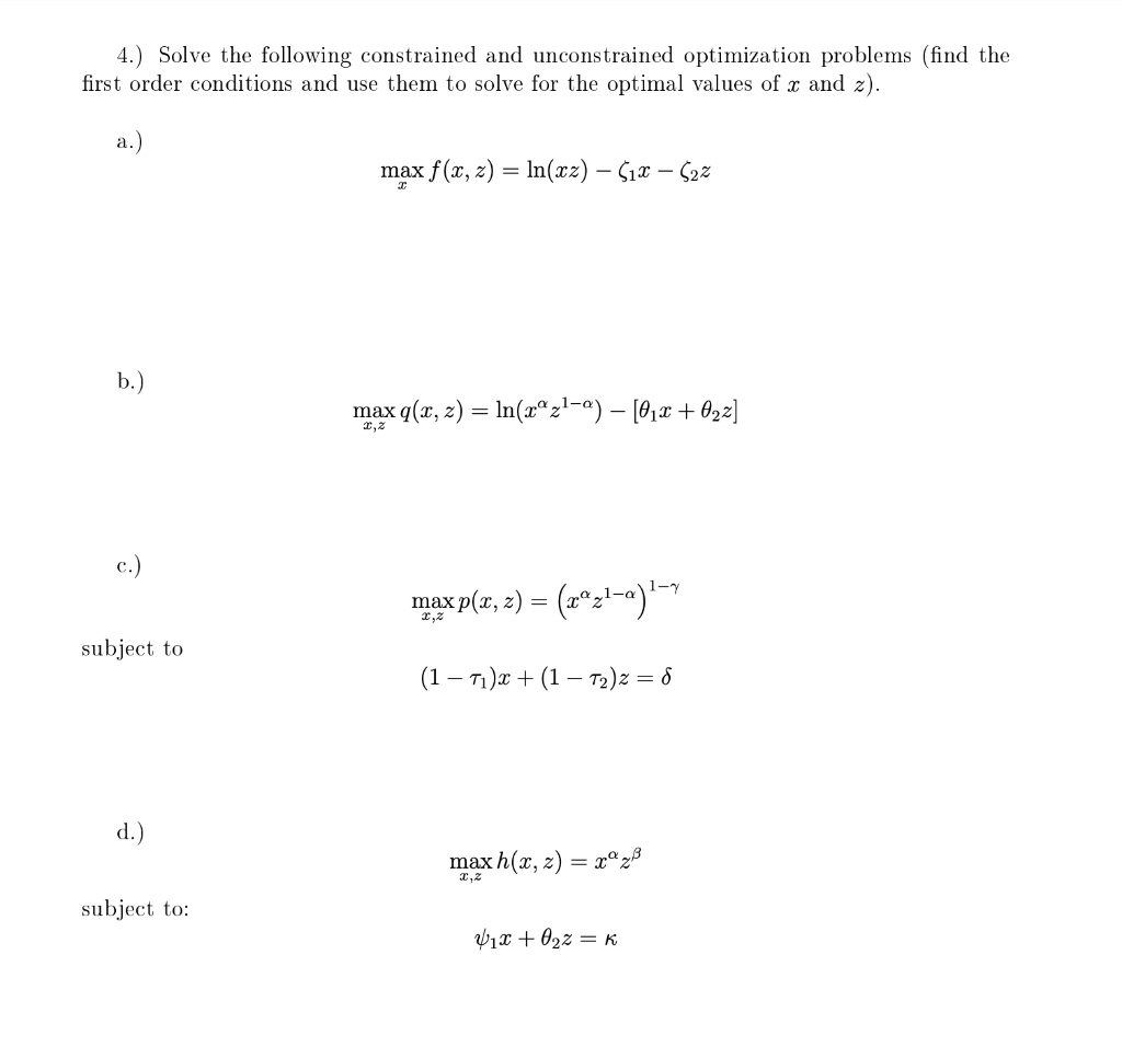 Solved 4.) Solve the following constrained and unconstrained | Chegg.com