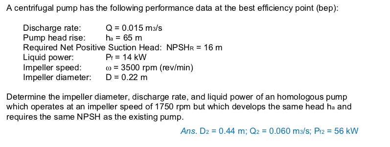 Solved A centrifugal pump has the following performance data | Chegg.com