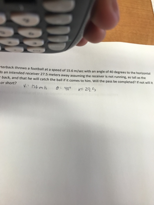 Solved Throws A Football At A Speed Of 15 6 M sec With An Chegg