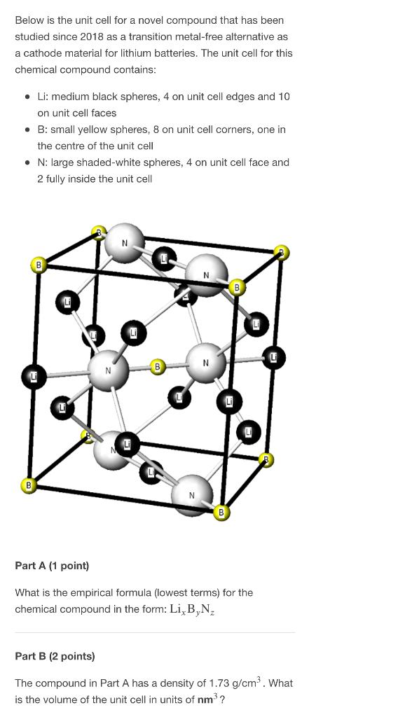 Solved Below is the unit cell for a novel compound that has | Chegg.com