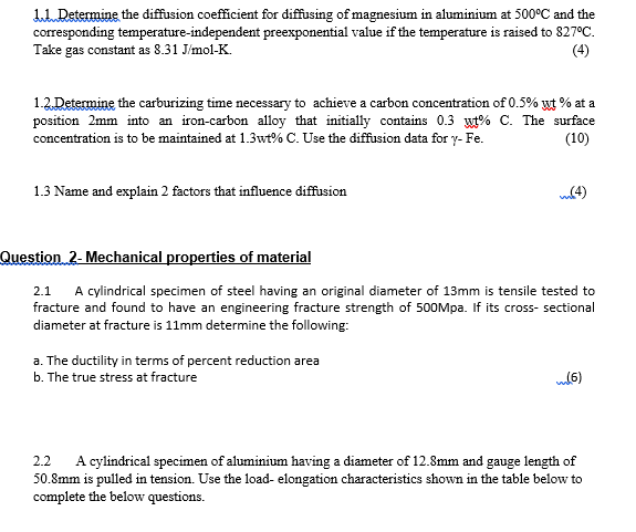 Solved Lil Determine the diffusion coefficient for diffusing | Chegg.com