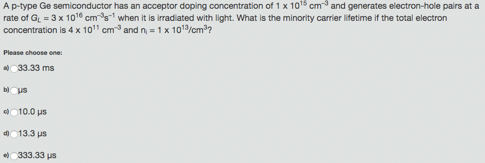 Solved A P Type Ge Semiconductor Has An Acceptor Doping C Chegg Com