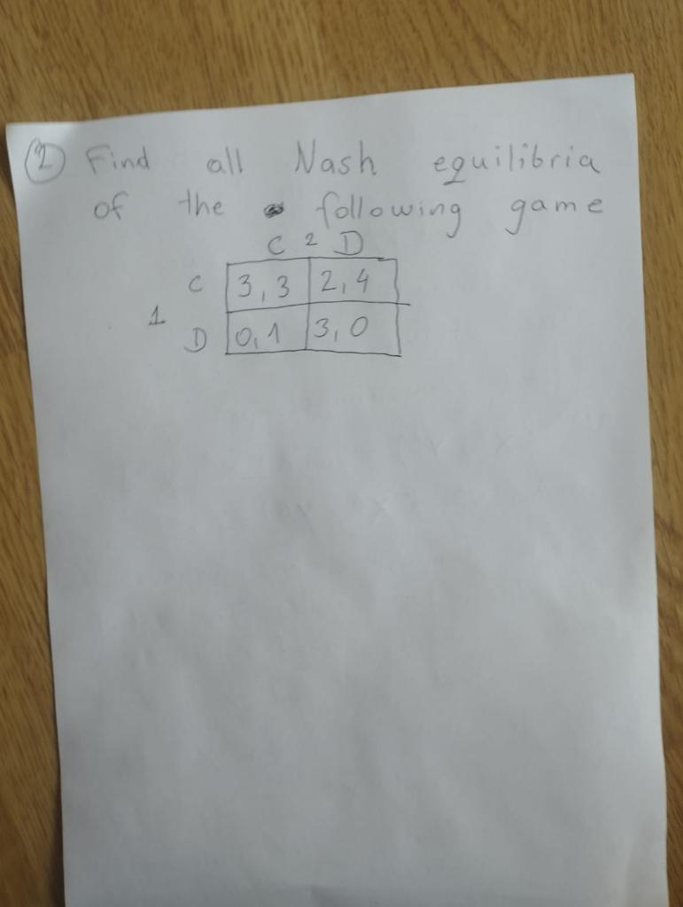 Solved (2) Find all Nash equilibria of the following game | Chegg.com