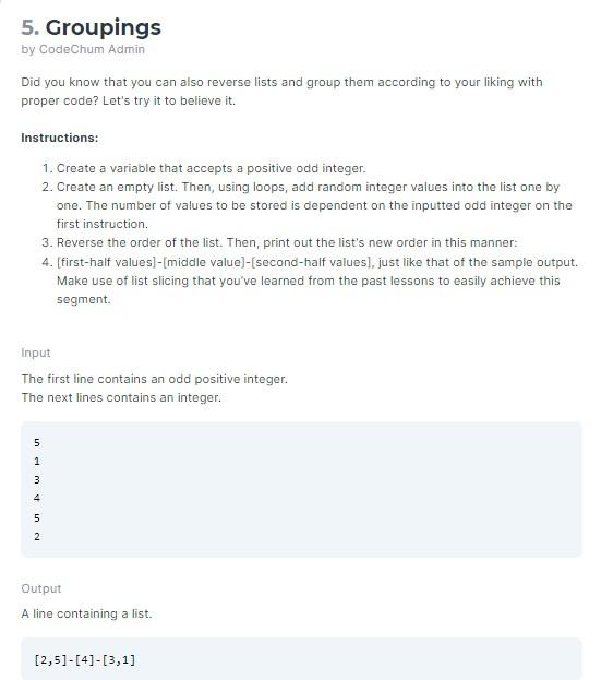 Solved 5. Groupings by CodeChum Admin Did you know that you | Chegg.com