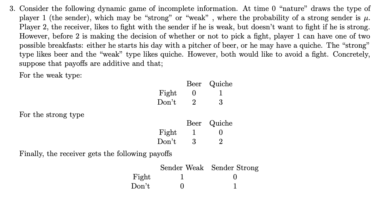 3. Consider the following dynamic game of incomplete | Chegg.com