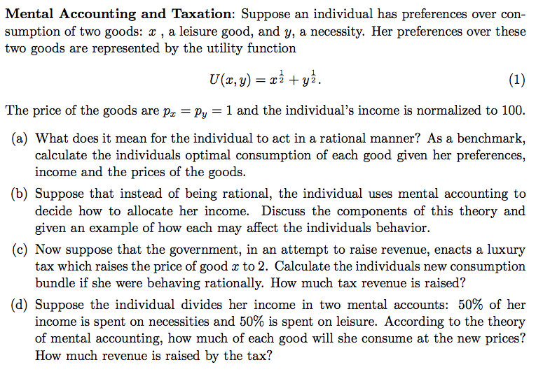 Mental Accounting and Taxation: Suppose an individual | Chegg.com