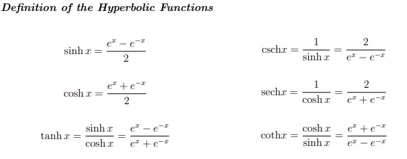 Solved Definition of the Hyperbolic Functions sinh en-e-2 2 | Chegg.com