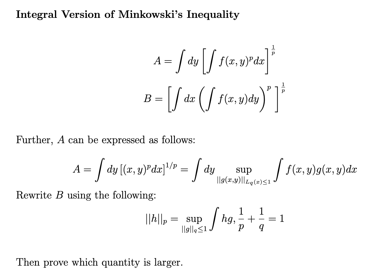 Integral Version of Minkowski's Inequality | Chegg.com