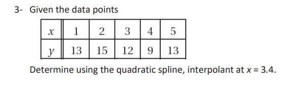 Solved 3- Given the data points х 1 2 3 4 LO у 13 15 12 9 13 | Chegg.com