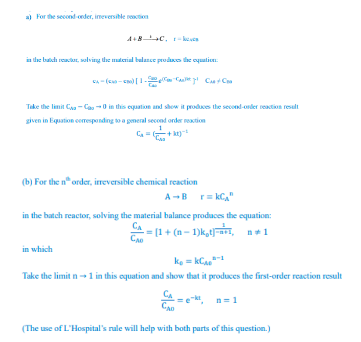 a) For the second-order, irreversible reaction A+B | Chegg.com