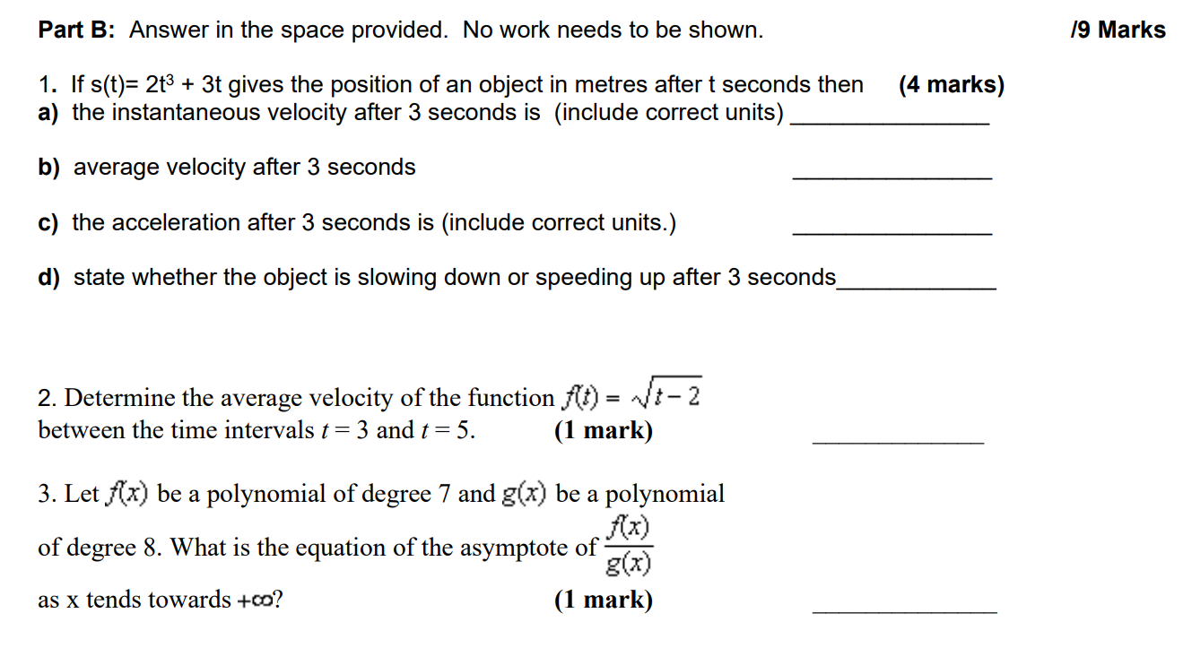 Solved Part B: Answer In The Space Provided. No Work Needs | Chegg.com