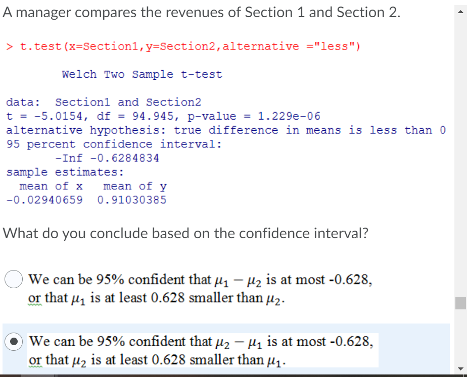 Solved A manager compares the revenues of Section 1 and | Chegg.com