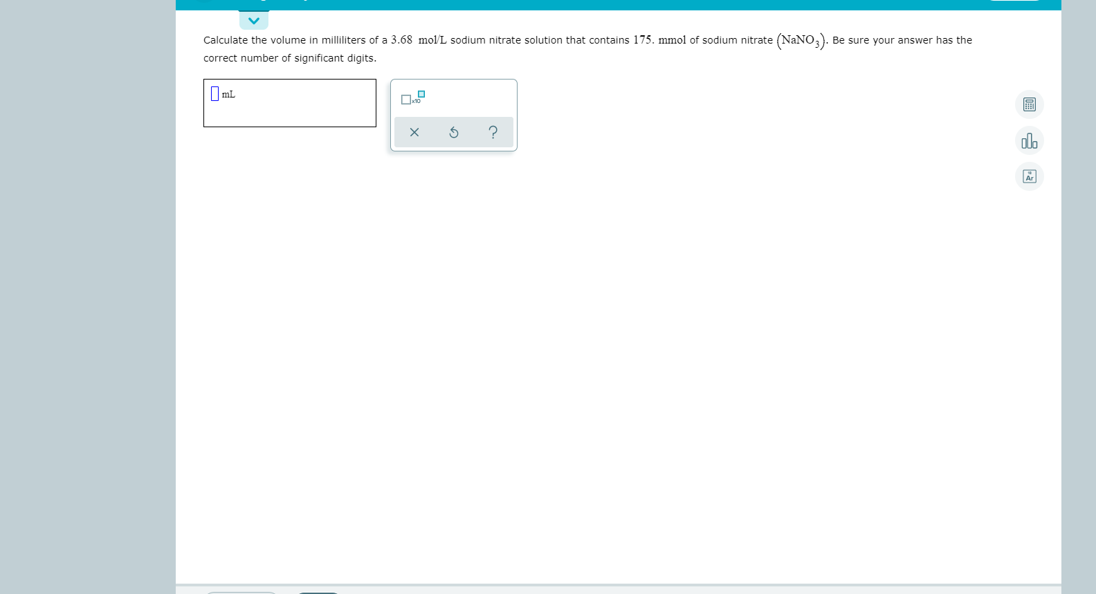 Solved Calculate the volume in milliliters of a 3.68 molL | Chegg.com