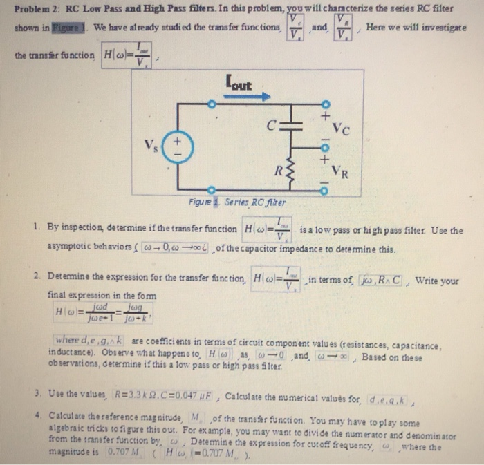 Solved Problem 2: RC Low Pass and High Pass filters. In this | Chegg.com