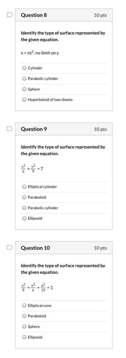 Solved Question 8 10 pts Identify the type of surface | Chegg.com