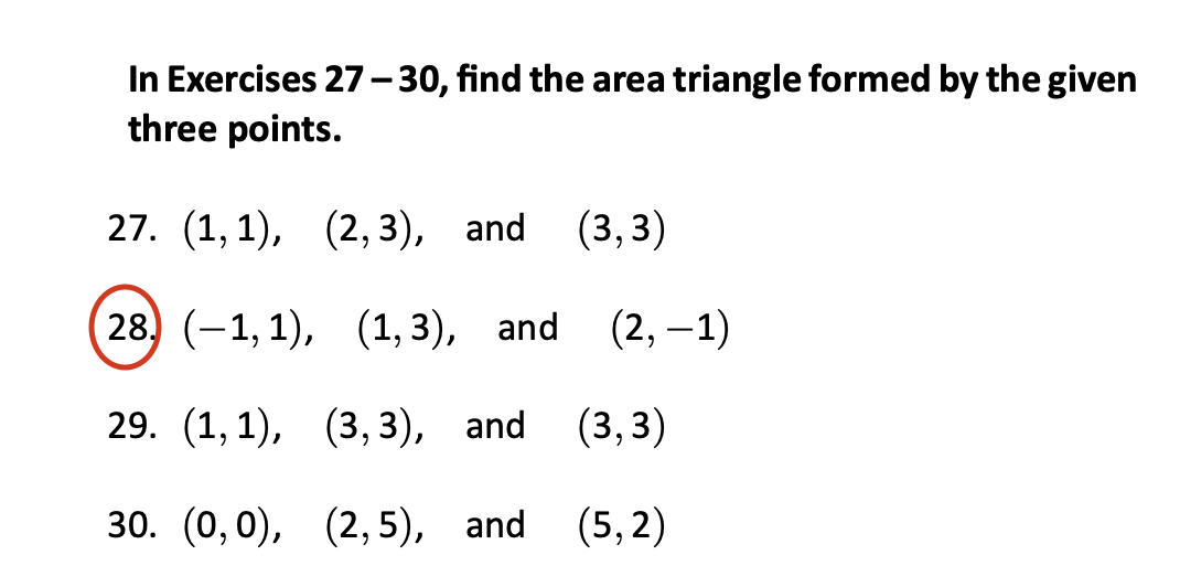 Solved In Exercises 27 – 30, find the area triangle formed | Chegg.com