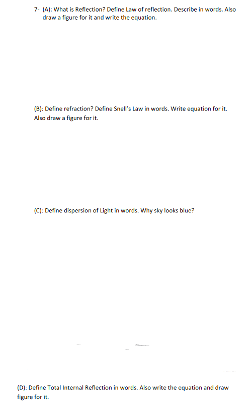Solved 7 A What Is Reflection Define Law Of Reflection Chegg