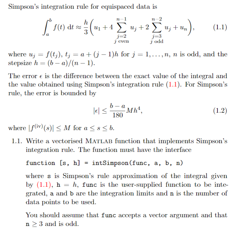 Solved Simpson S Integration Rule For Equispaced Data Is Chegg Com