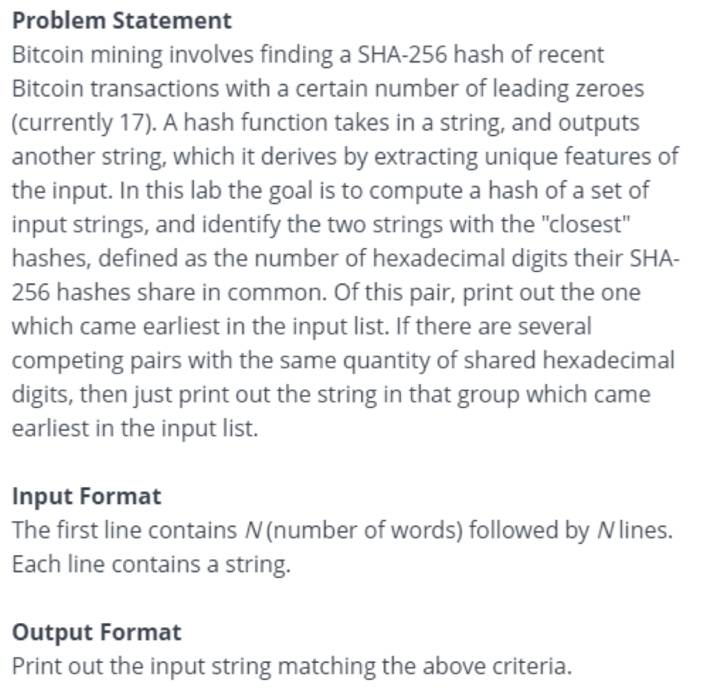 Problem Statement Bitcoin Mining Involves Finding A Chegg