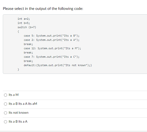 Solved Please select in the output of the following code: | Chegg.com