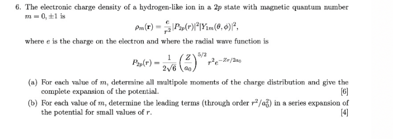 Solved 6. The electronic charge density of a hydrogen-like | Chegg.com