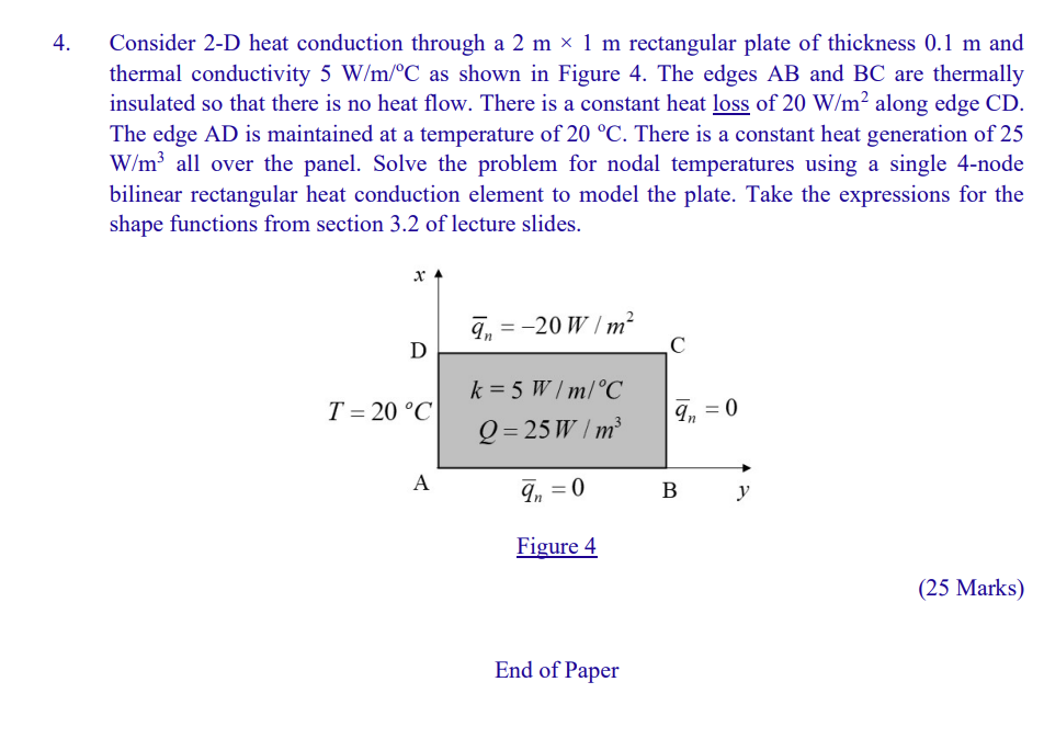 Solved Consider 2-D heat conduction through a 2 m×1 m | Chegg.com