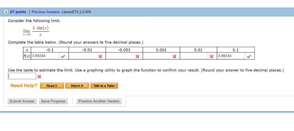 Solved 2/7 points | Previous Answers LarsonET5 2.2.005 | Chegg.com