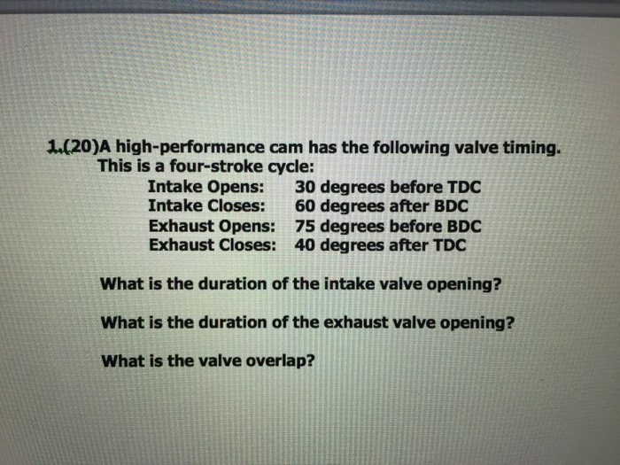 Solved A highperformance cam has the following valve