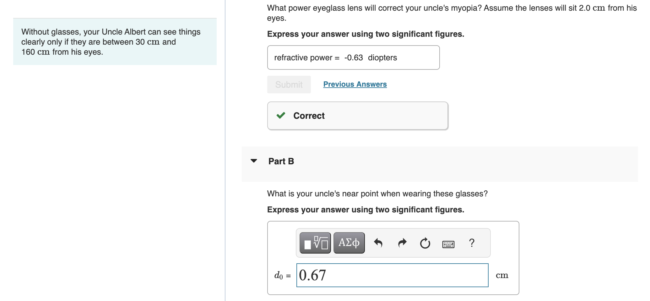 Solved What power eyeglass lens will correct your uncle's