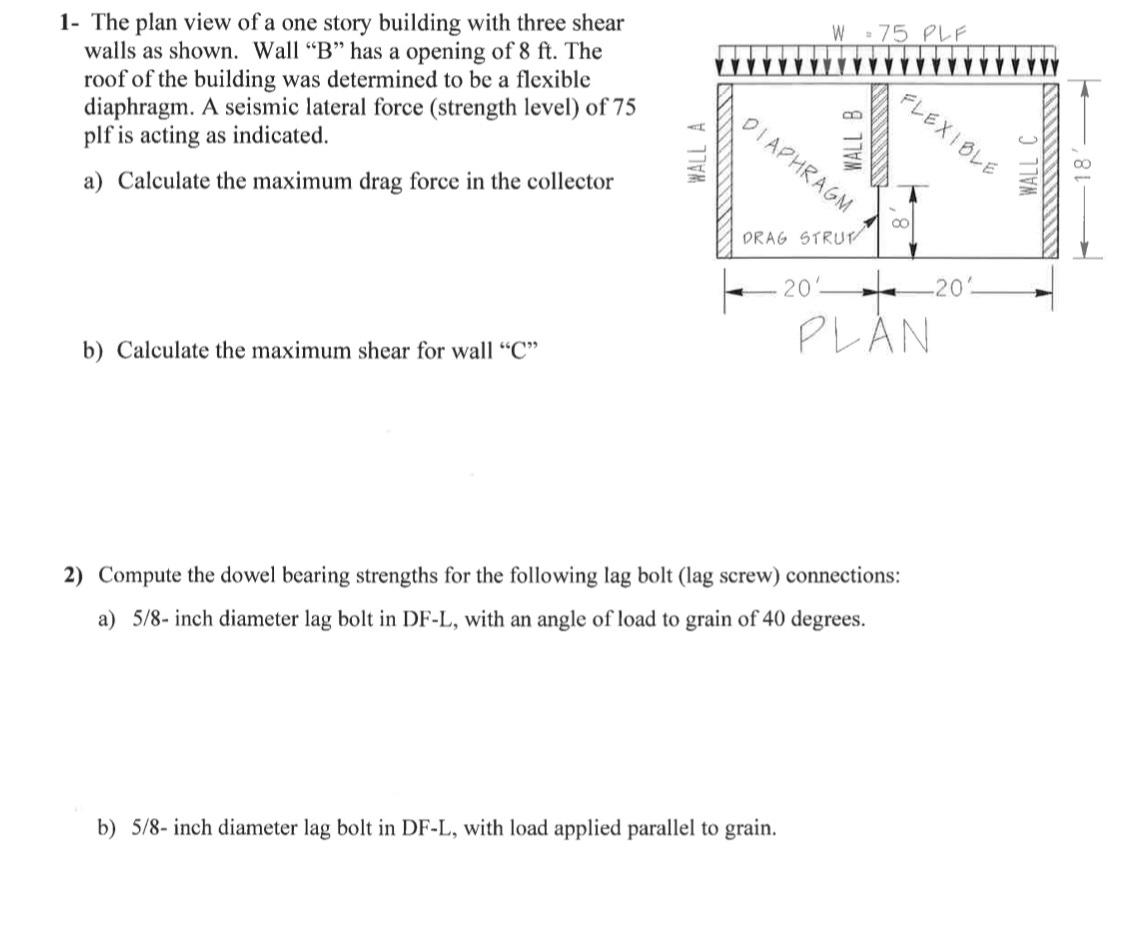 solved-w-75-plf-1-the-plan-view-of-a-one-story-building-chegg