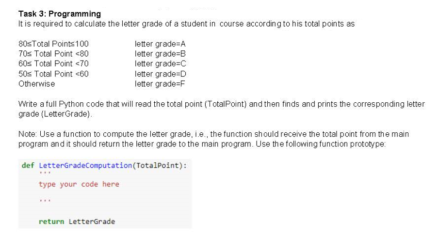 Solved Task 3: Programming It is required to calculate the | Chegg.com