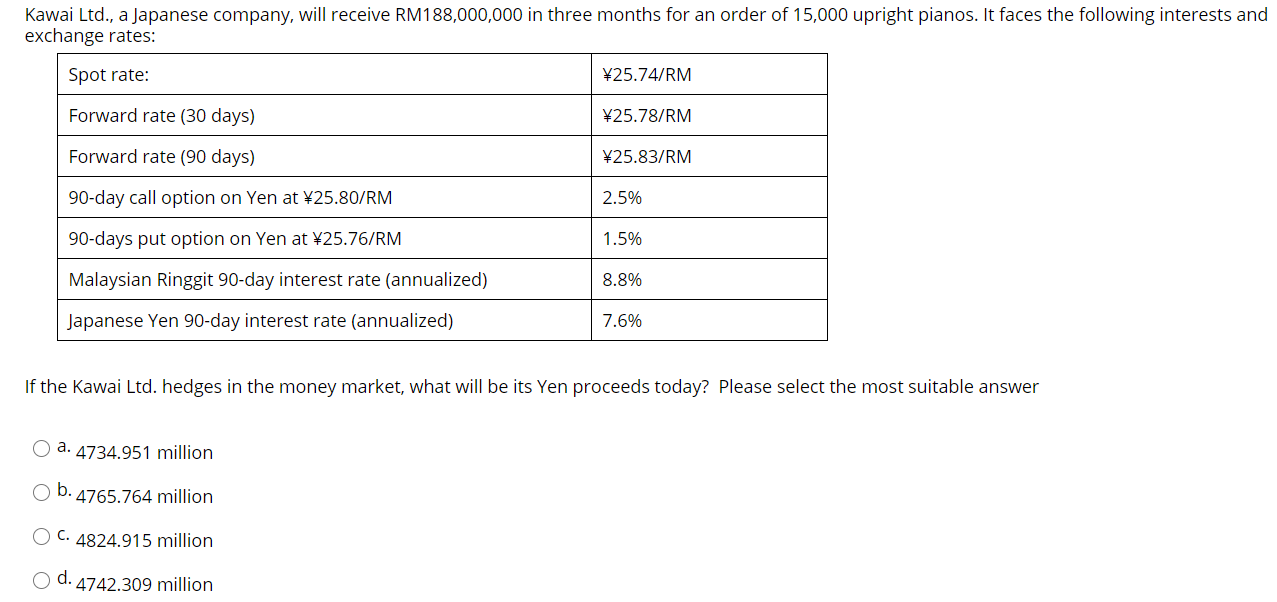 Solved Kawai Ltd A Japanese Company Will Receive Rm188 Chegg Com