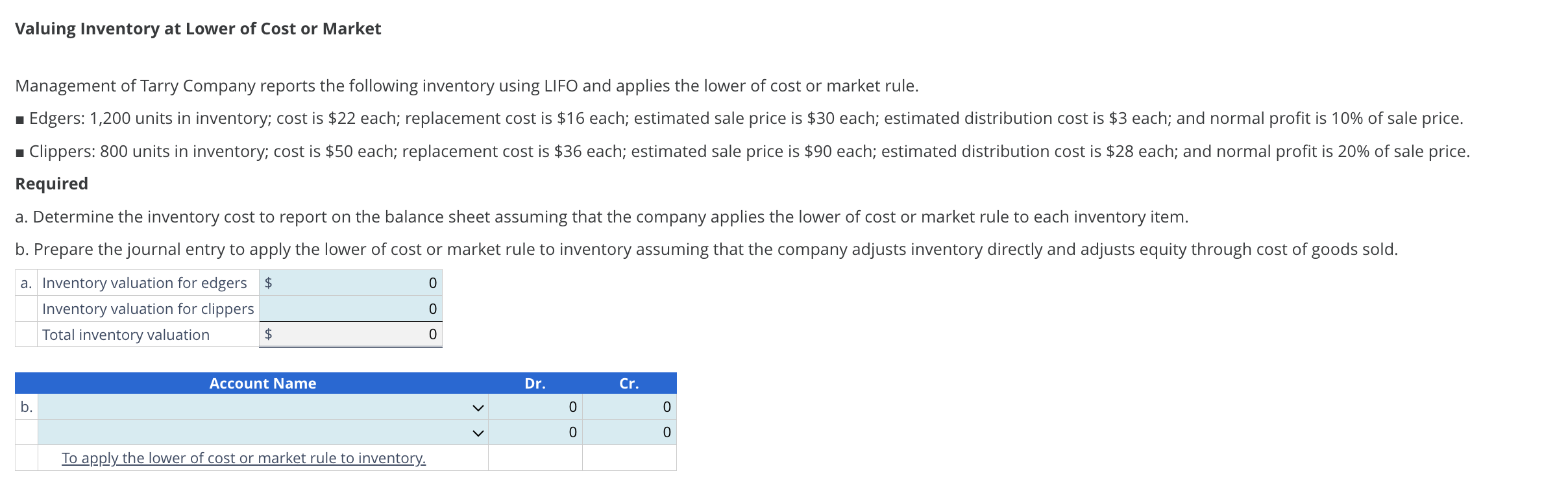 Solved Valuing Inventory At Lower Of Cost Or | Chegg.com