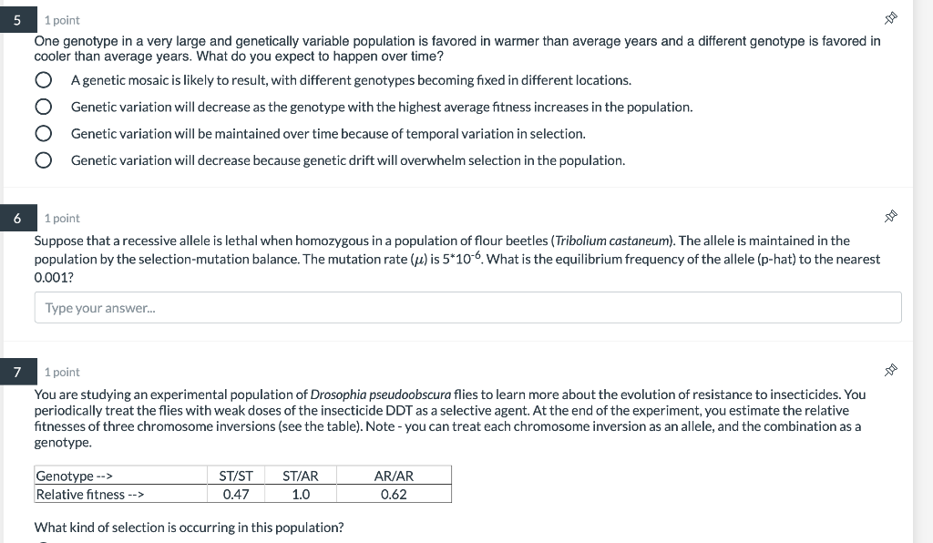 Solved 5 1 point One genotype in a very large and | Chegg.com