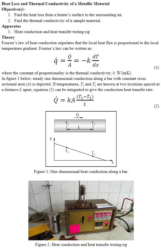 Solved Heat Loss and Thermal Conductivity of a Metallic | Chegg.com