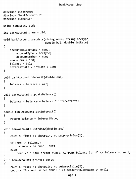 C++ Instructions Open the bank account pdf | Chegg.com