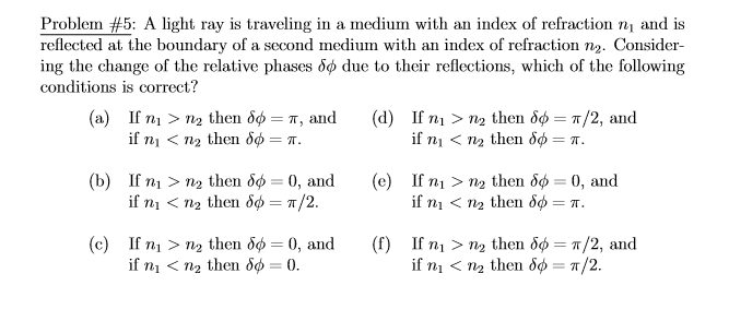 Solved Problem #5: A light ray is traveling in a medium with | Chegg.com