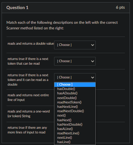 Solved Question 1 6 pts Match each of the following | Chegg.com