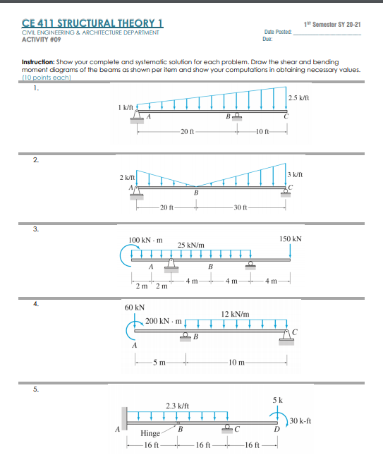 Solved 19 Semester SY 20-21 CE 411 STRUCTURAL THEORY 1 CIVIL | Chegg.com