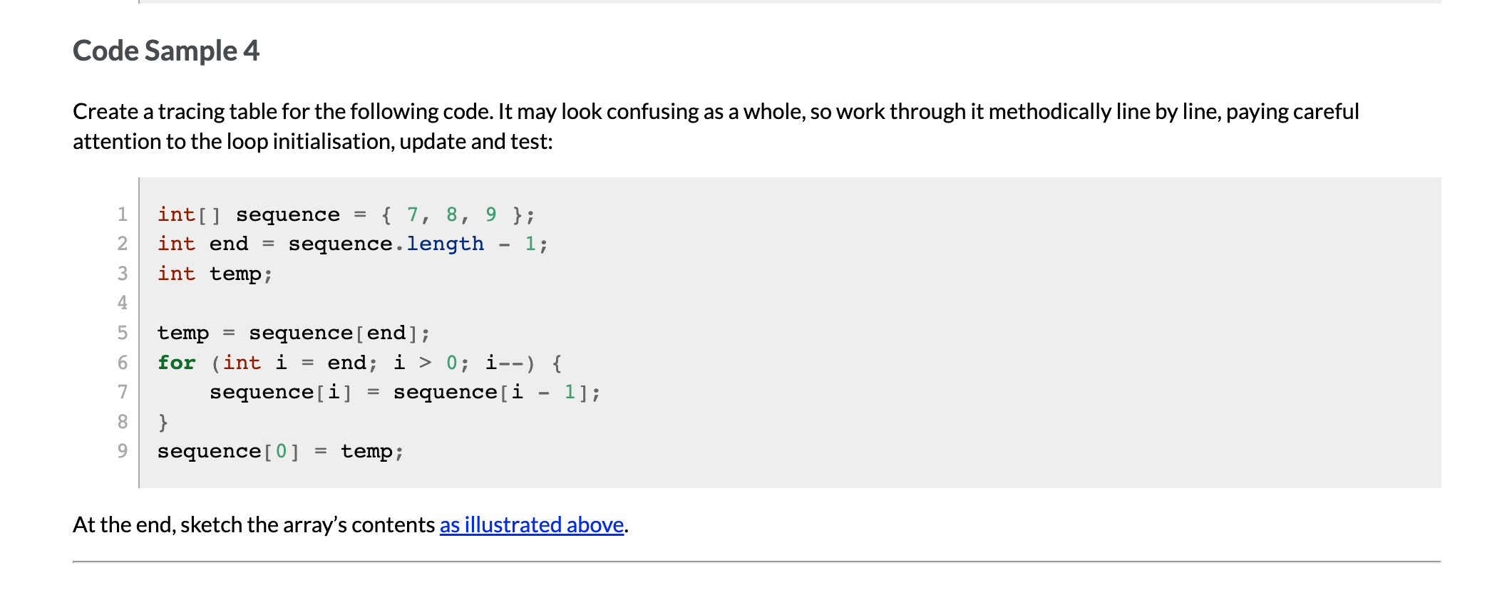 Solved Code Sample 4 Create a tracing table for the | Chegg.com