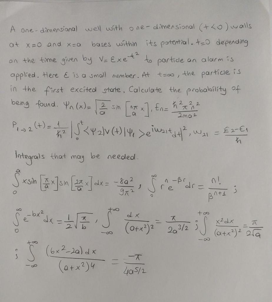 Solved at x=0 and x=a A one-dimensional well with | Chegg.com