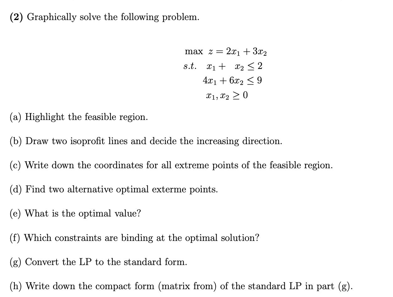 Solved (2) Graphically solve the following problem. max 2 = | Chegg.com