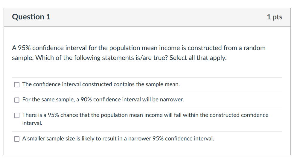 Solved A 95\% confidence interval for the population mean | Chegg.com